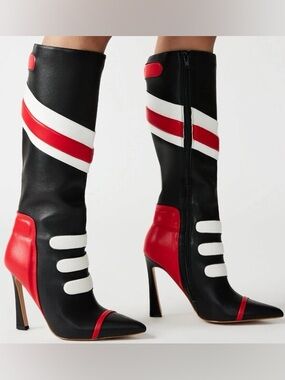 Steve Madden SUKIE Moto Black Multi Pointed Toe Knee High Boot US 6